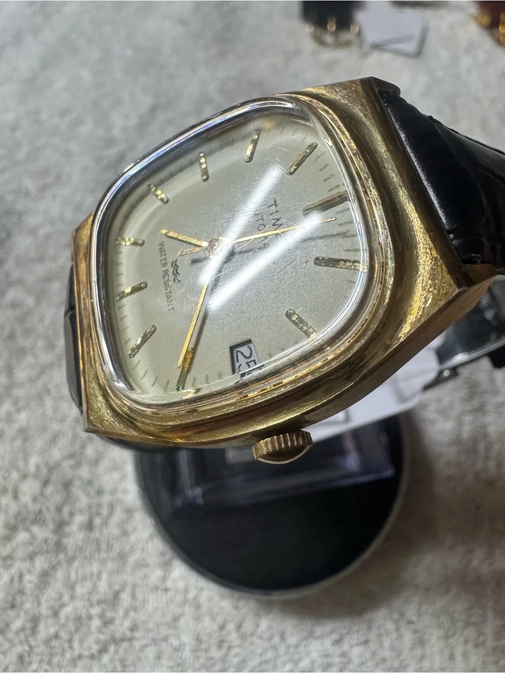 Timex Gold-Tone Case Cream Dial Automatic Watch with Black Strap